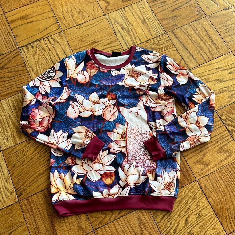 NWOT FreshHoops Quirky Weird Fun Cat Sweatshirt - Size Medium